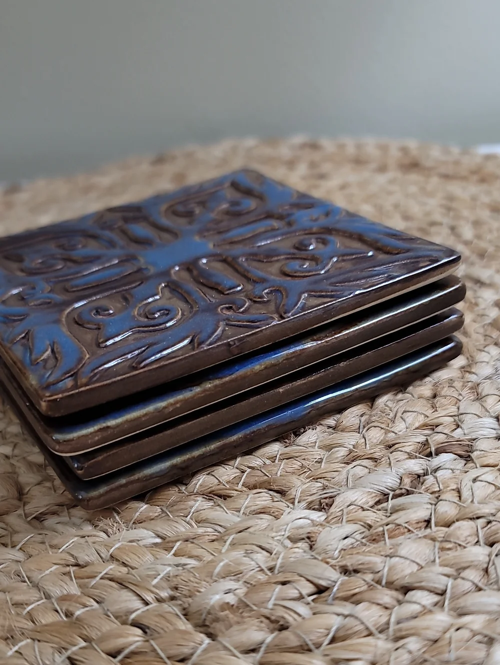 Embossed Ceramic Tile Coasters - Set of 4